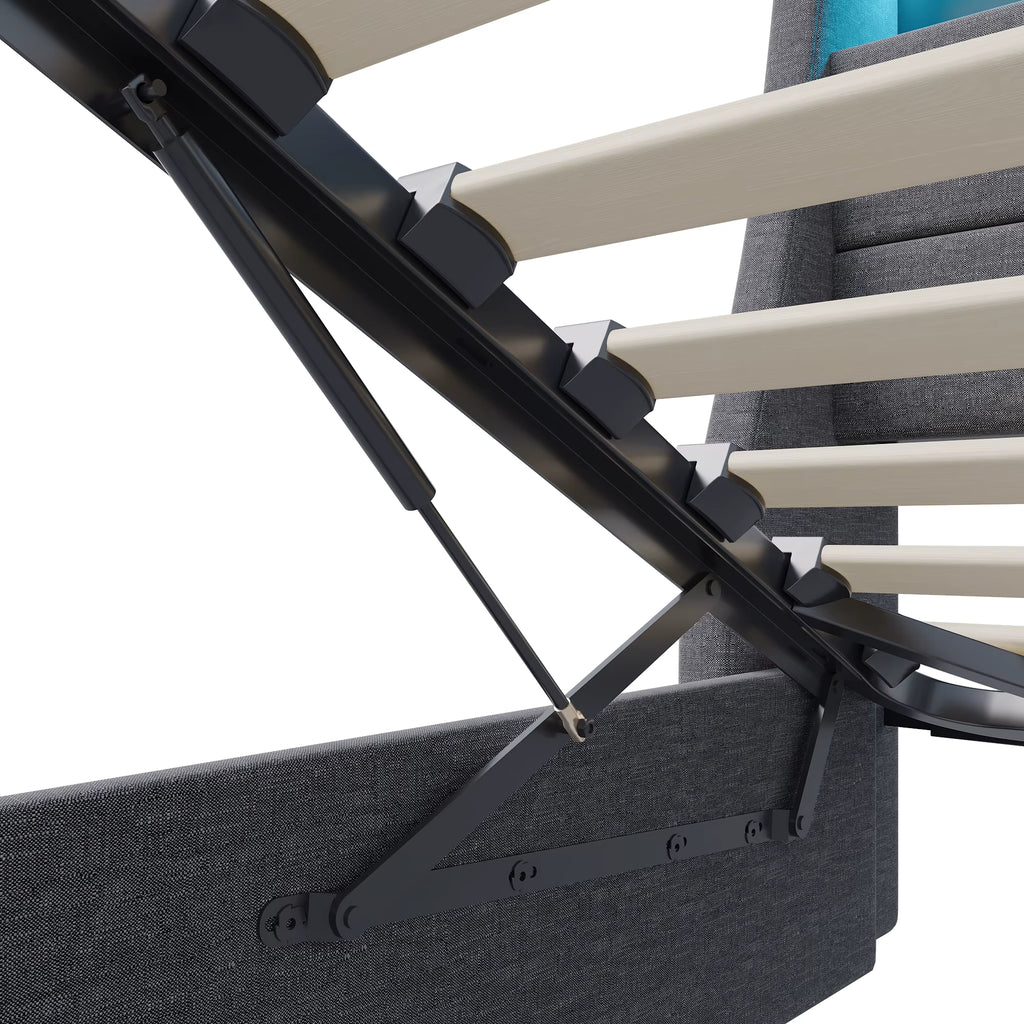 Lit Coffre 160x200cm LED avec USB en Lin Gris