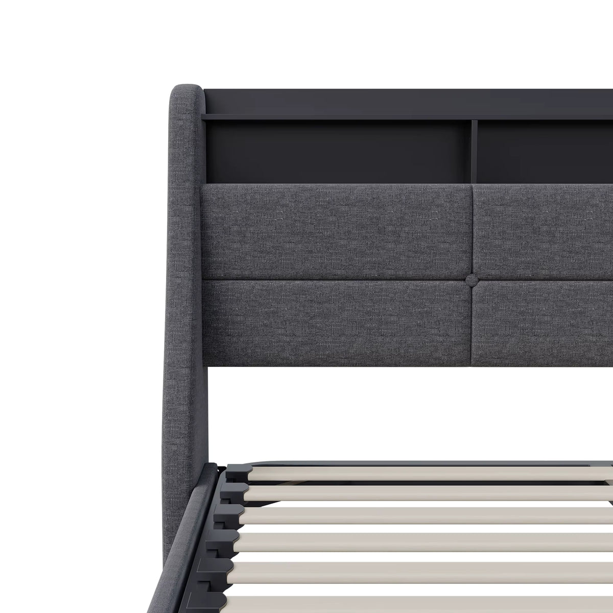Lit Coffre 160x200cm LED avec USB en Lin Gris