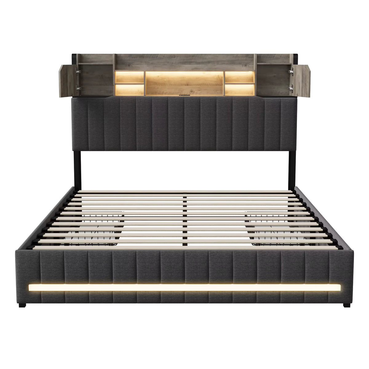 Lit Coffre LED, USB & 4 Rangements