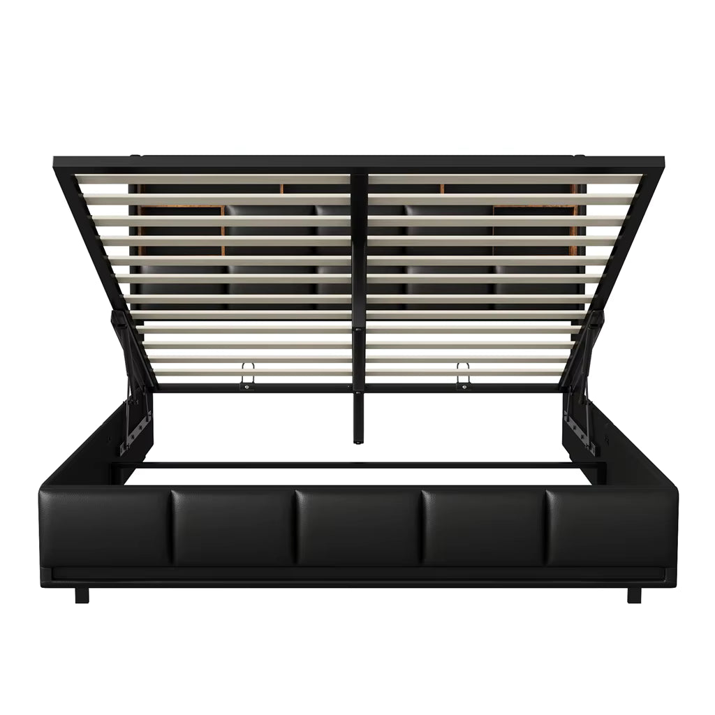Lit Coffre Double Noir 4 Tiroirs avec LED et USB