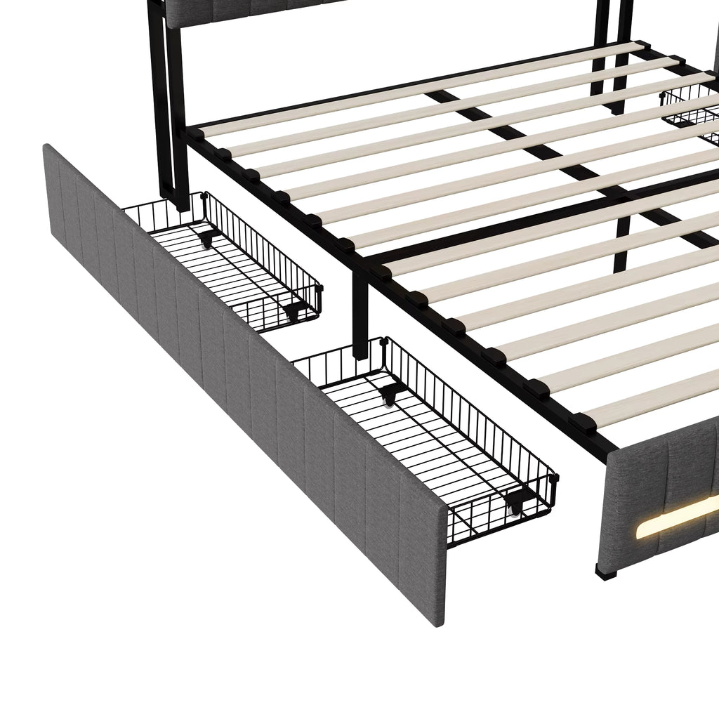 Lit Coffre LED, USB & 4 Rangements