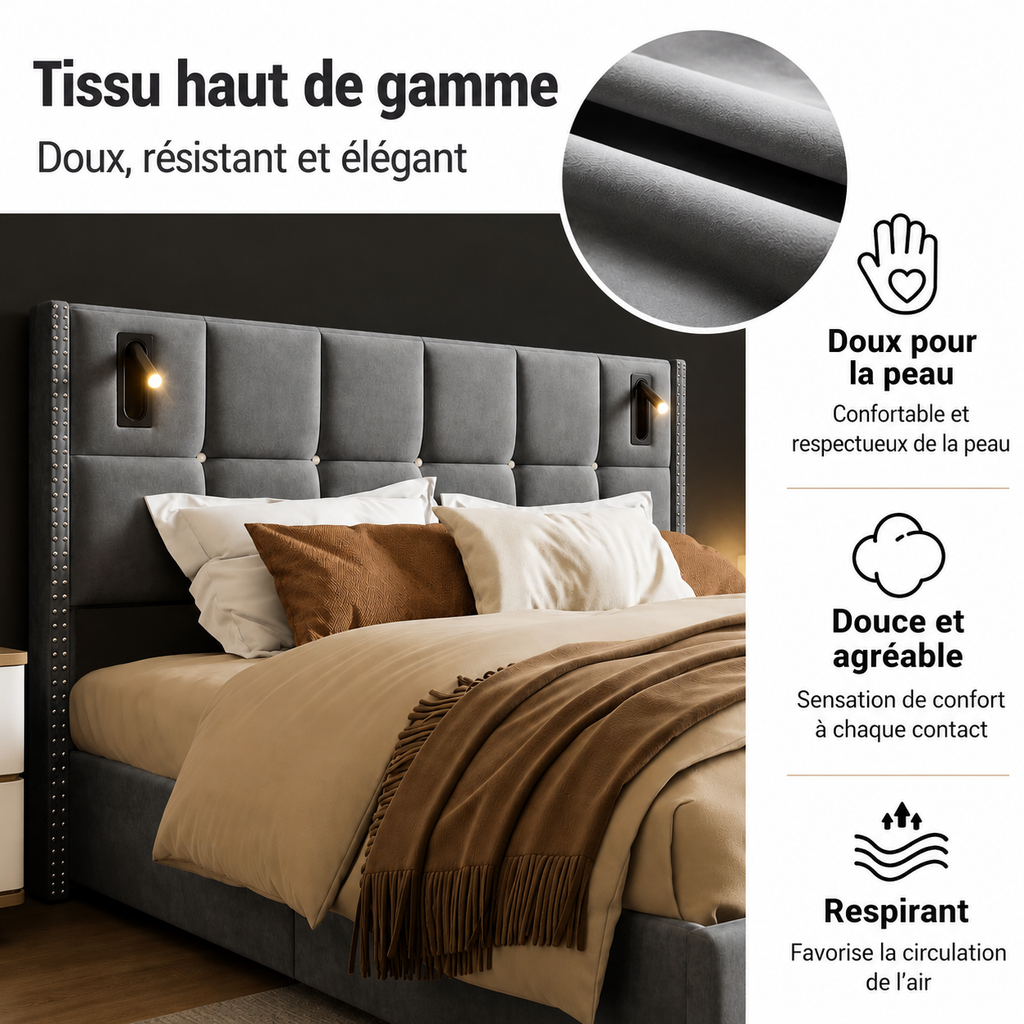 Lit Coffre Hydraulique & Lampe de lecture