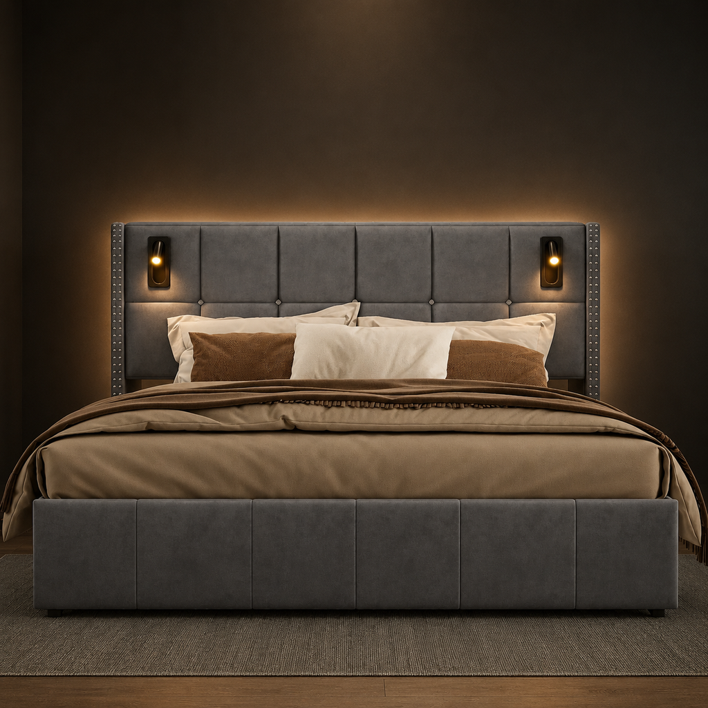 Lit Coffre Hydraulique & Lampe de lecture