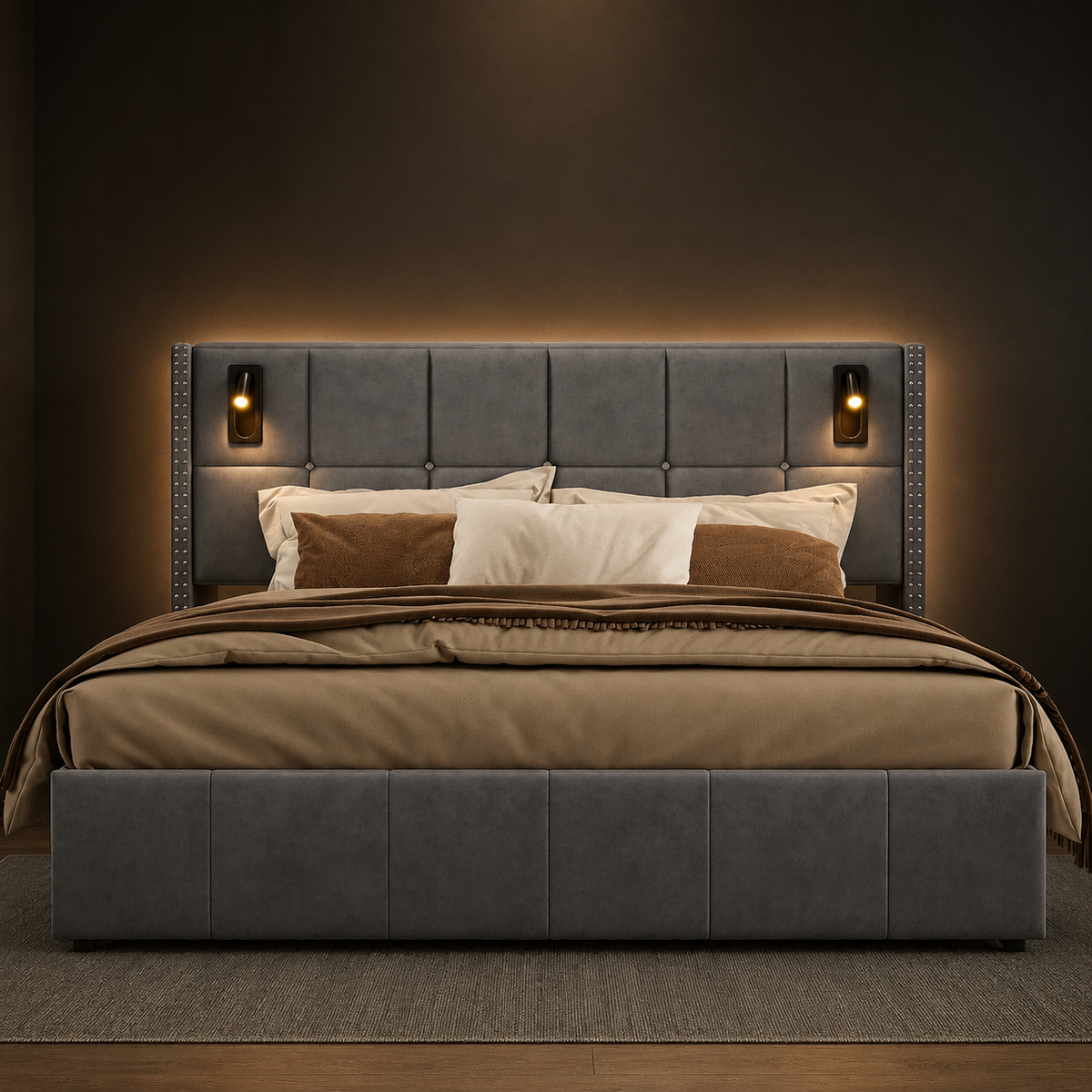 Lit Coffre Hydraulique & Lampe de lecture