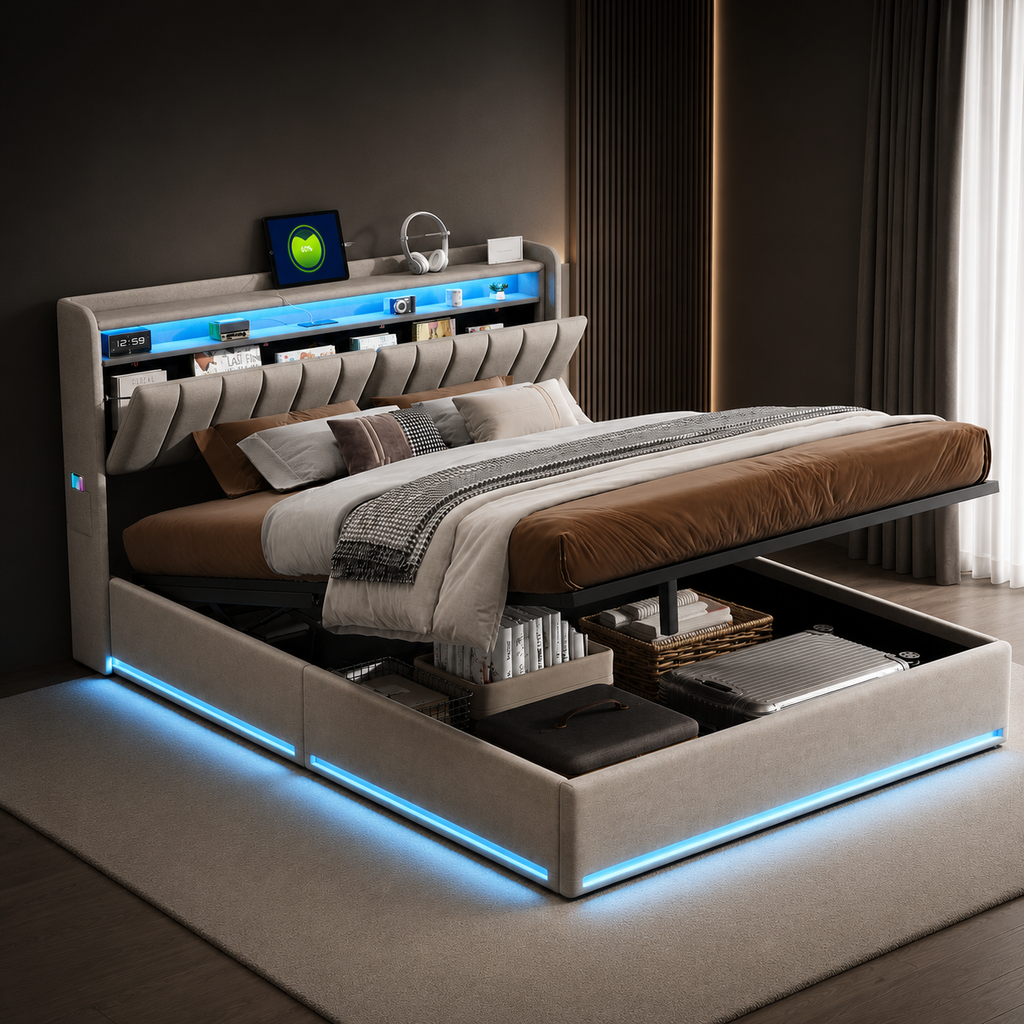 Lit Coffre 140x200cm LED et USB