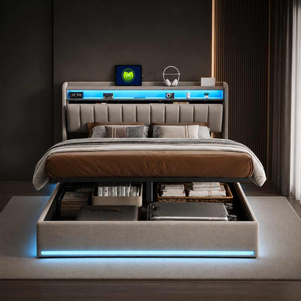 Lit Coffre 140x200cm LED et USB