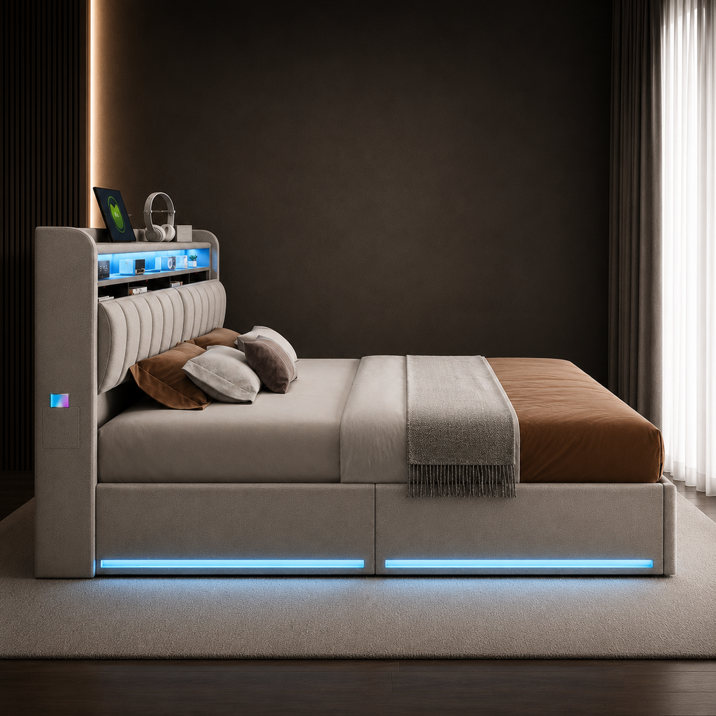 Lit Coffre 140x200cm LED et USB