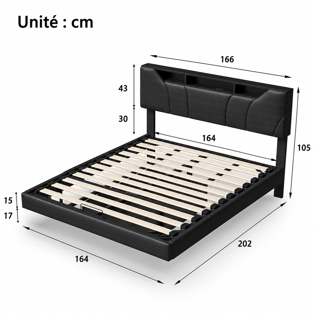 Lit Coffre Flottant LED & USB