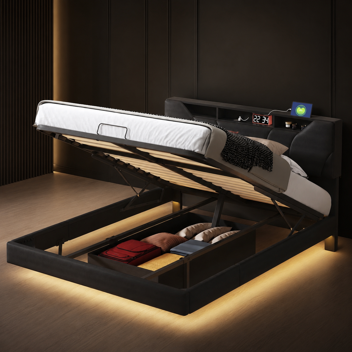 Lit Coffre Flottant LED & USB