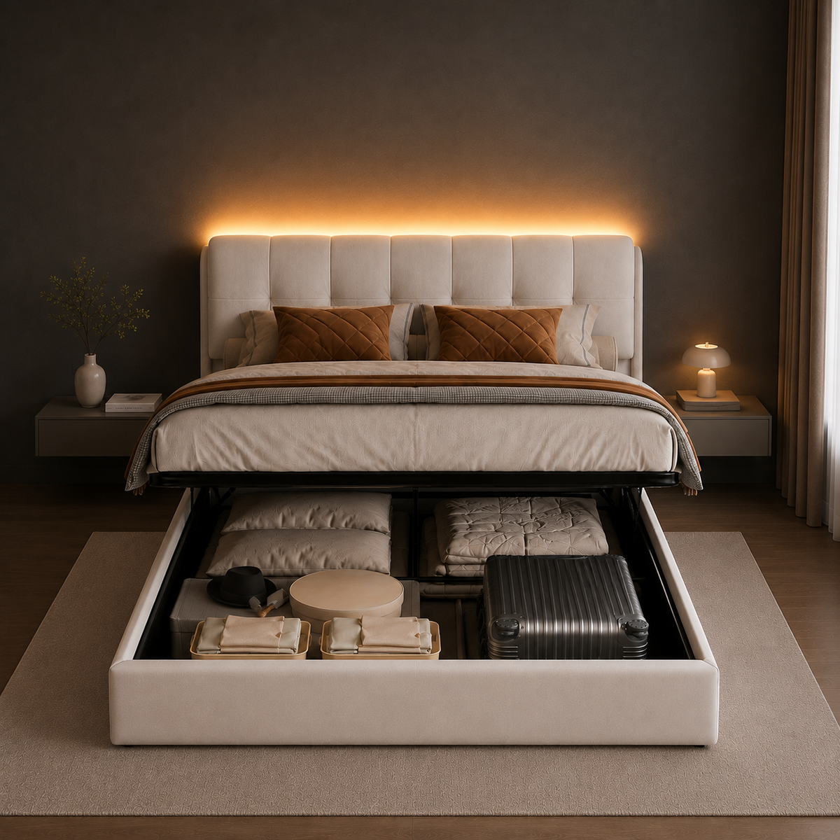 Lit Coffre 160x200cm hydraulique & LED