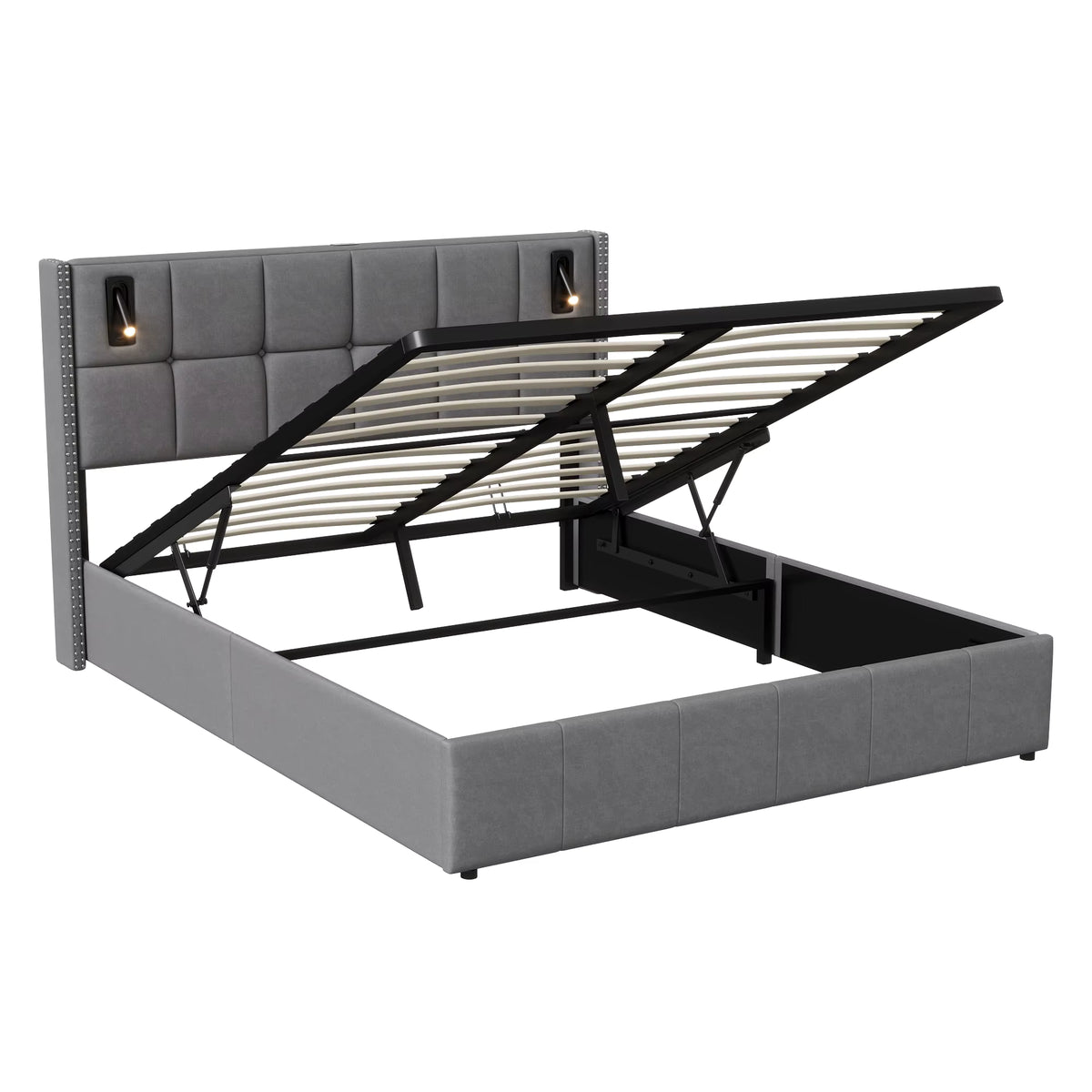 Lit Coffre Hydraulique & Lampe de lecture